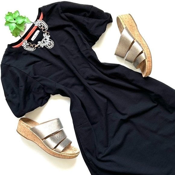 Anthropologie Velvet Graham and Spencer Black Puff Sleeve Mini Dress Pockets S - Picture 1 of 10